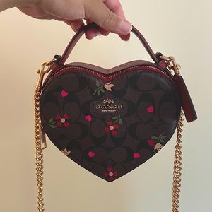 Coach Heart Crossbody In Signature Canvas With Heart And Flower Print